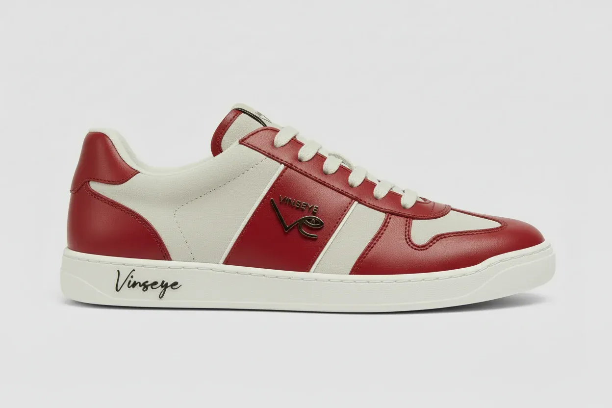 Sneaker Low top 3D cuir rouge daim blanc Vinseye-influensse