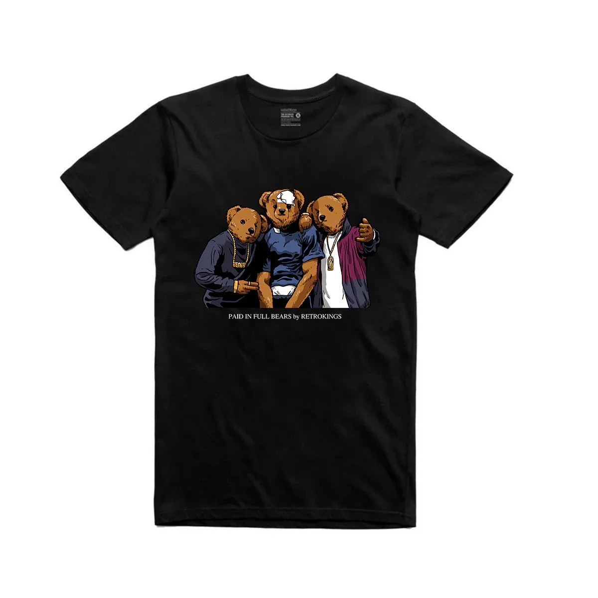 T-shirt Ours payés en entier noir Retro Kings-influensse