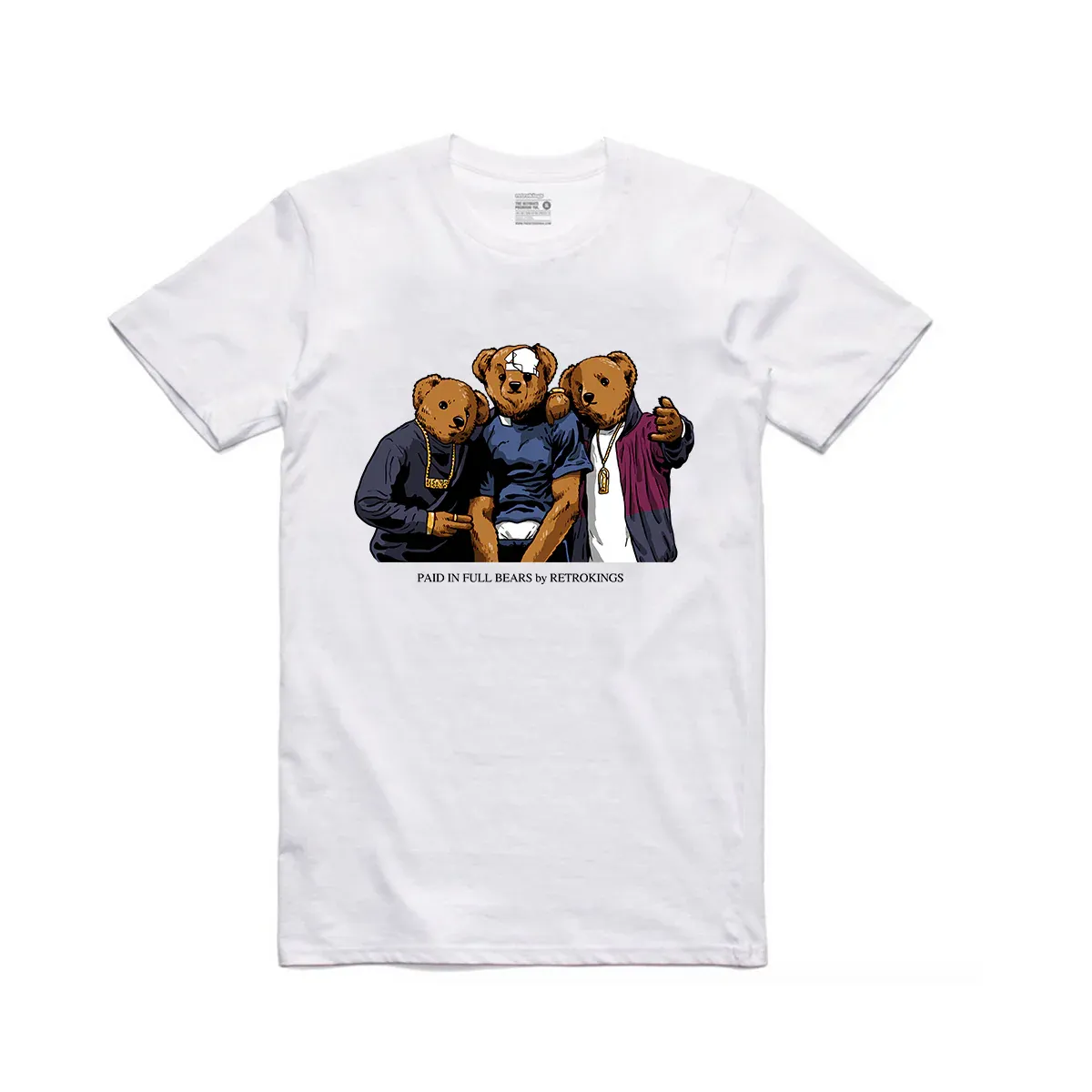 T-shirt Ours payés en entier blanc Retro Kings-influensse