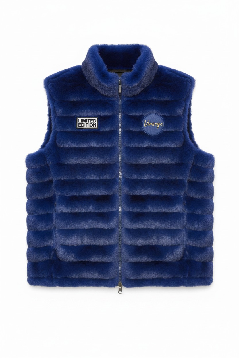 Gilet fourrure poils courts Limited Edition bleu royal Vinseye-influensse