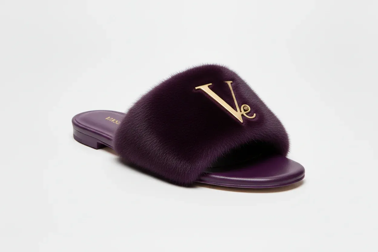 Sandale luxe Pelage Signature Cuir Fourrure violet Vinseye-influensse