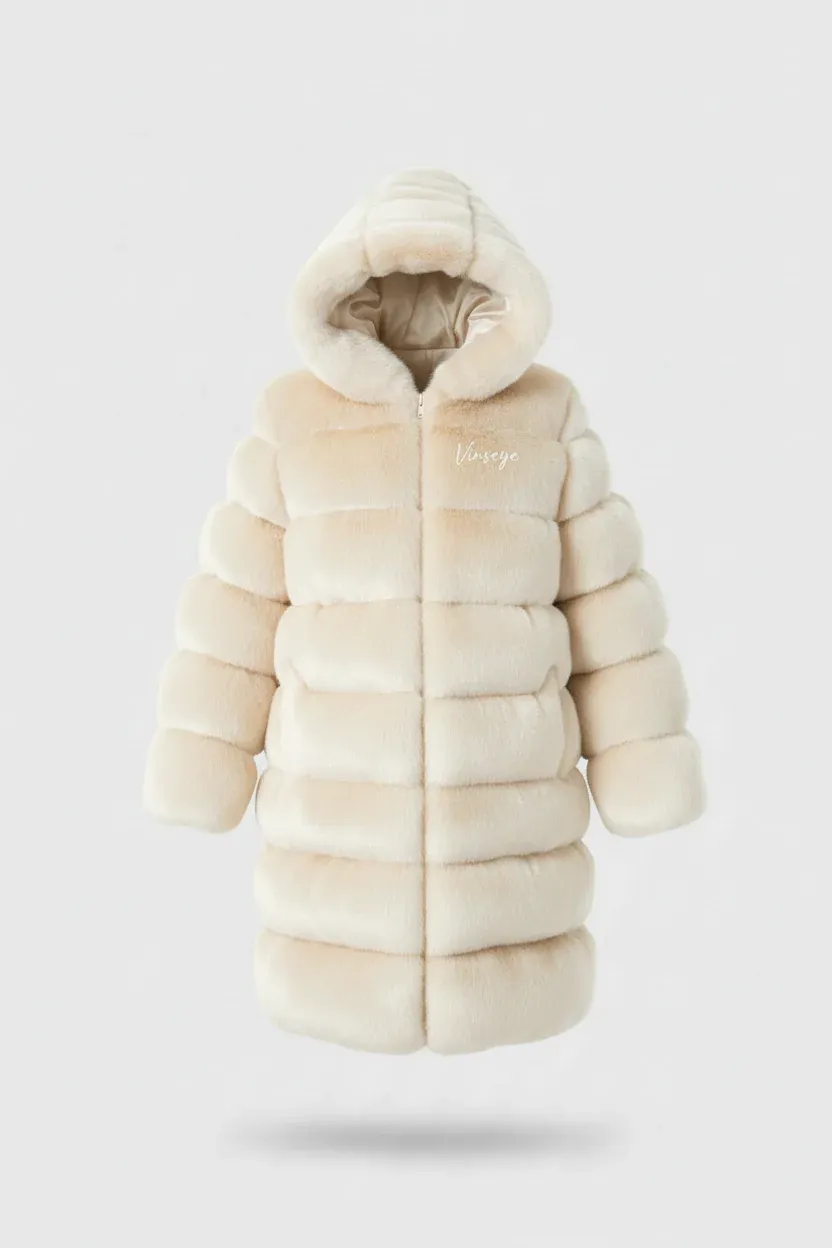 Doudoune Homme longue à capuche fourrure blanc cassé Vinseye-influensse