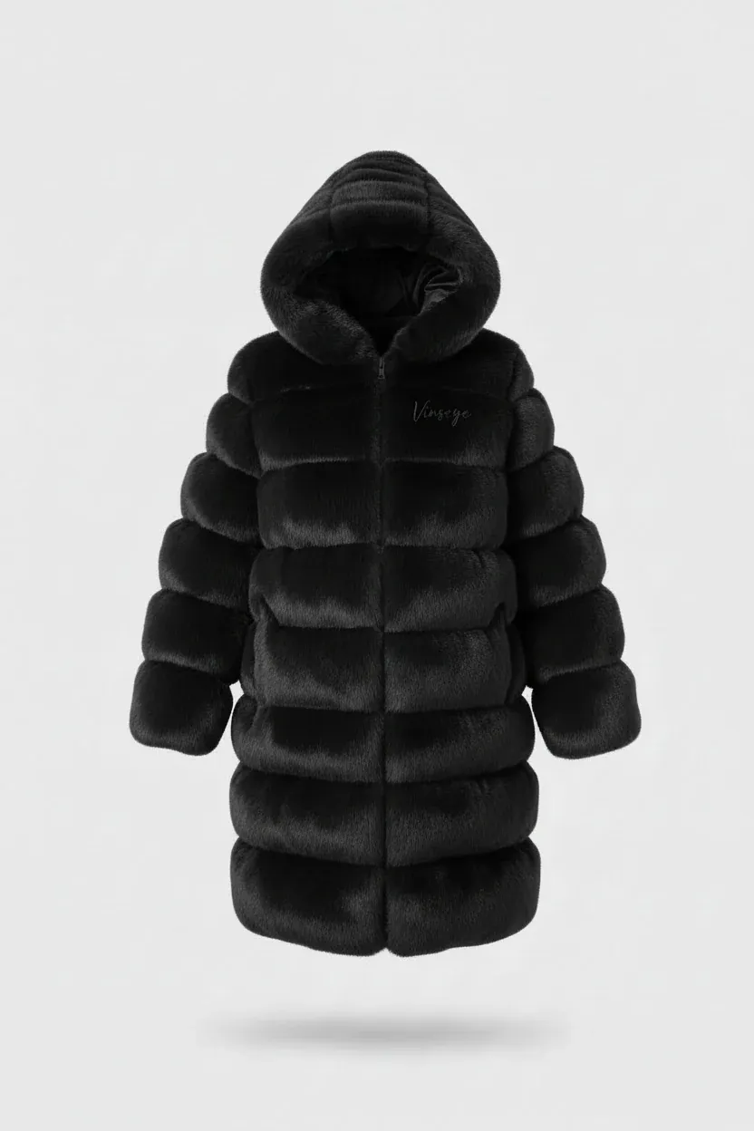 Doudoune Homme longue à capuche fourrure noir Vinseye-influensse
