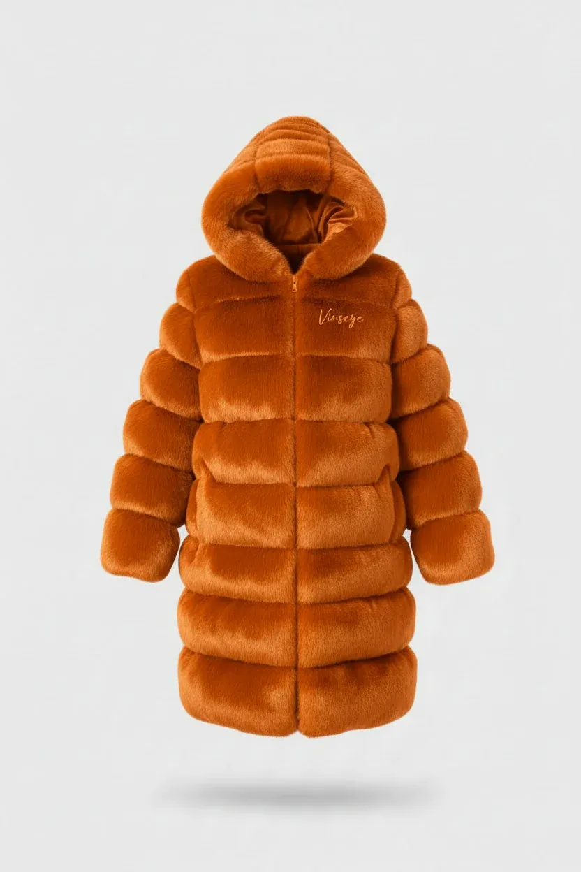 Doudoune Homme longue à capuche fourrure orange Vinseye-influensse