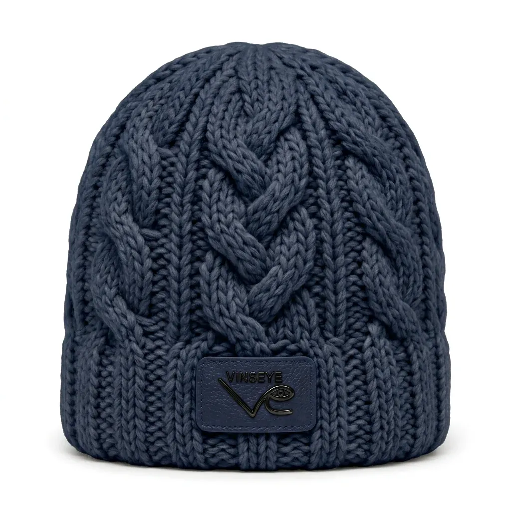 Bonnet en laine épaisse torsadée bleu marine Vinseye-influensse
