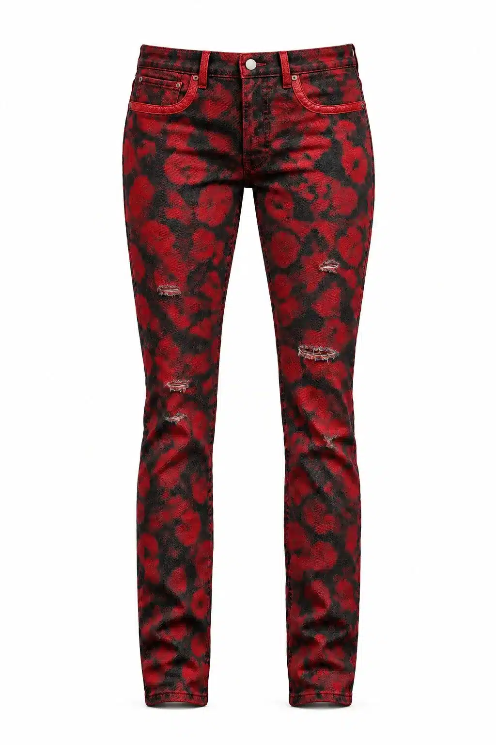 Jean Femme Denim luxe embossé cuir rouge noir Vinseye-influensse