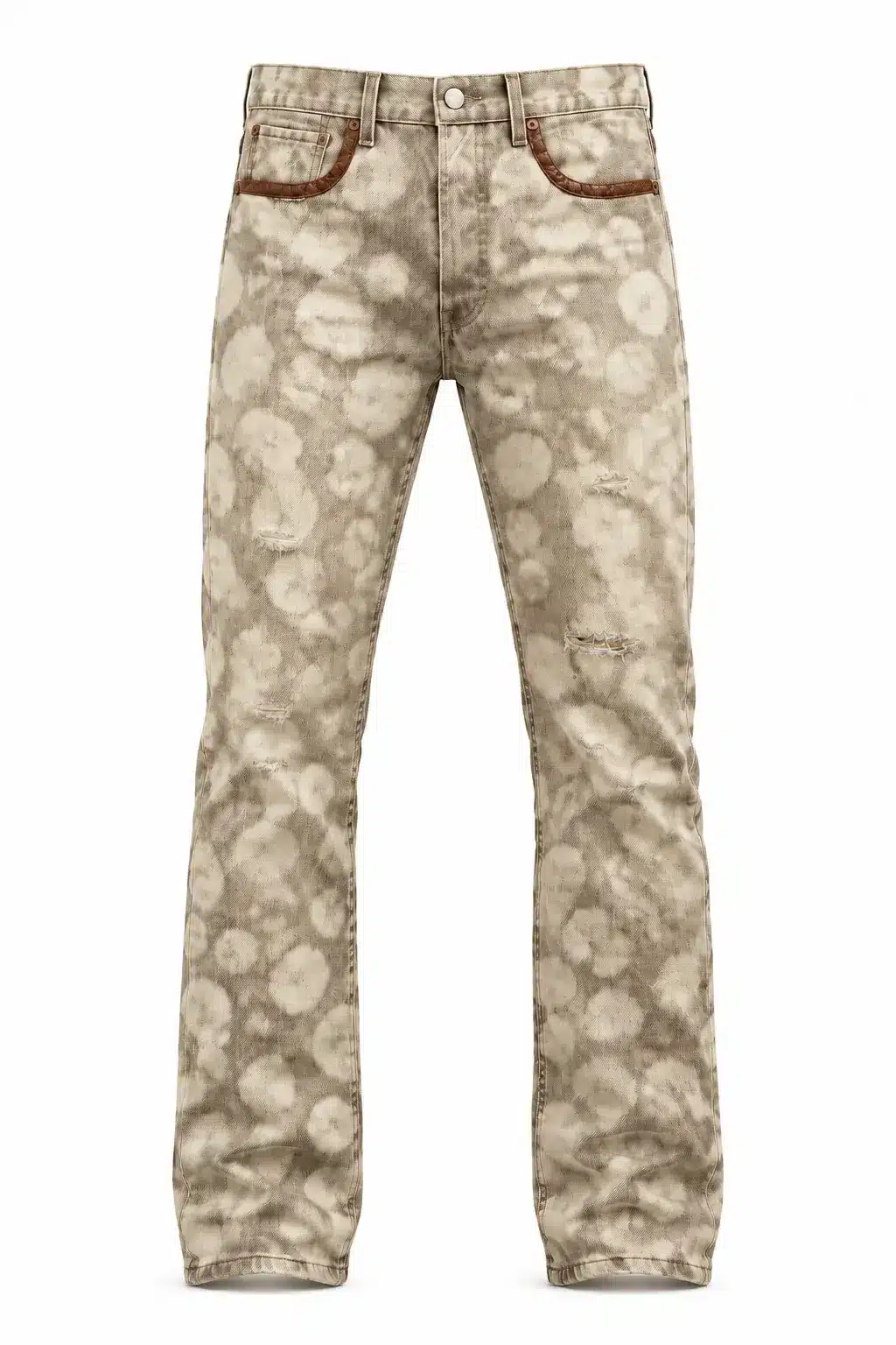 Jean Denim logo embossé cuir camo beige Vinseye-influensse