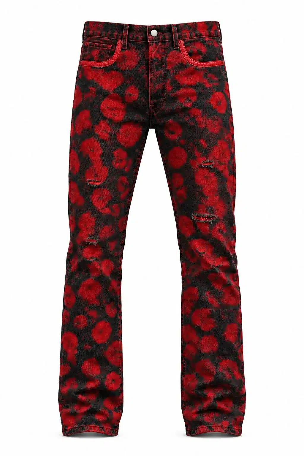Jean Denim logo embossé cuir rouge noir Vinseye-influensse