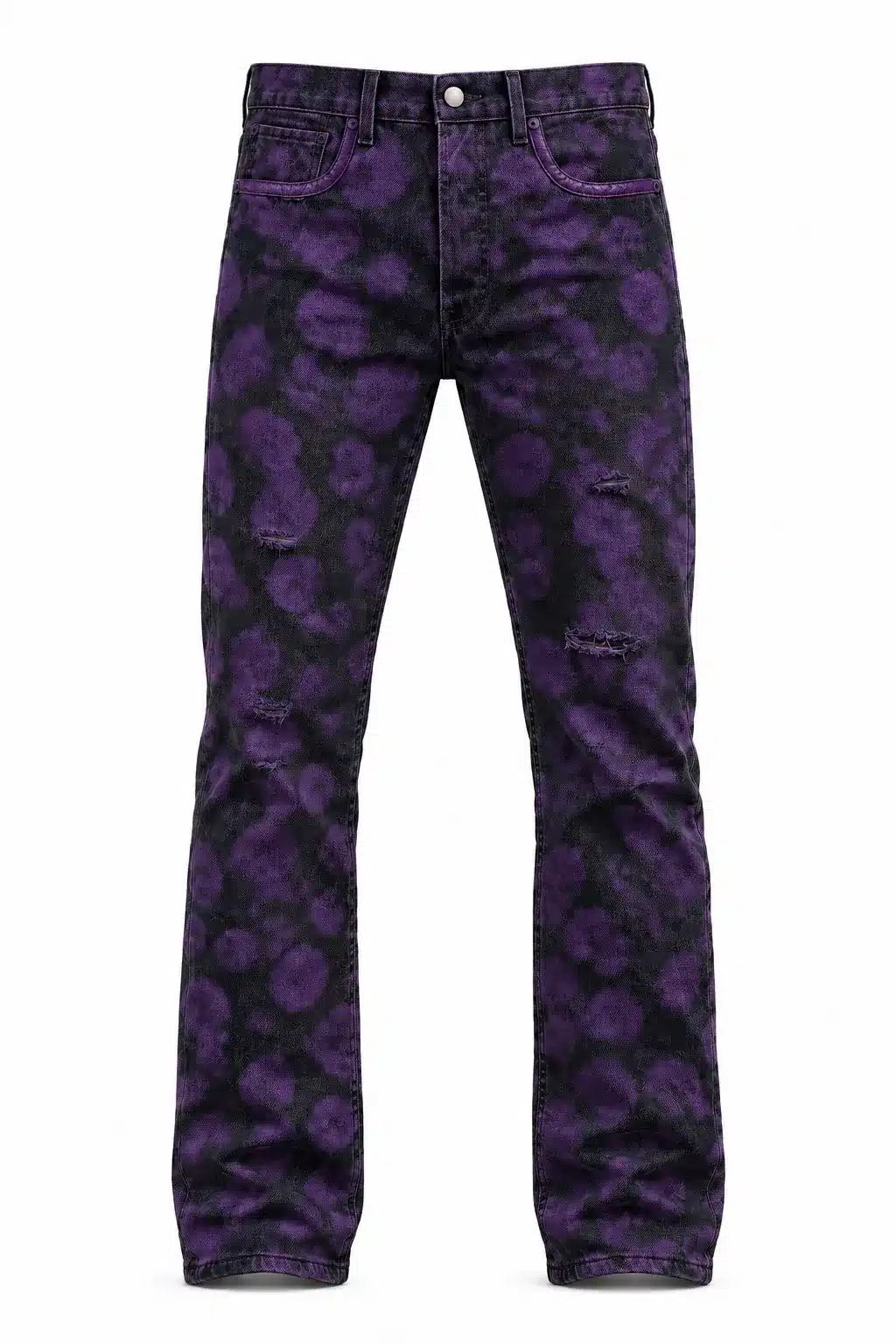 Jean Denim logo embossé cuir noir violet Vinseye-influensse
