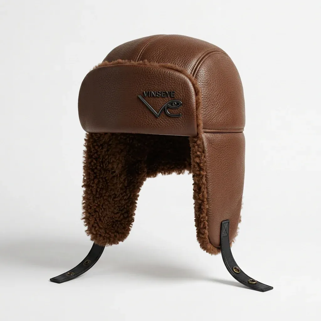 Chapka cuir grainé laine de mouton brown Vinseye-influensse