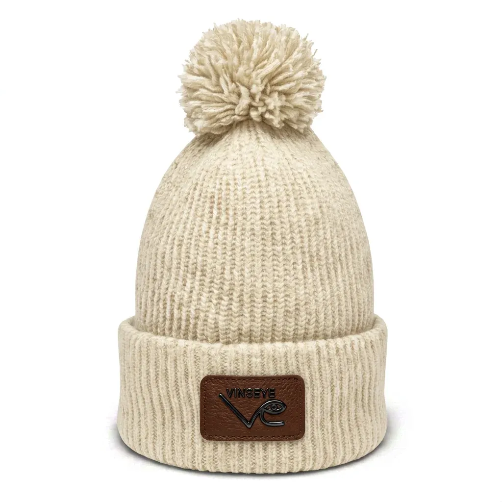 Bonnet à pompon en laine blanc cassé Vinseye-influensse