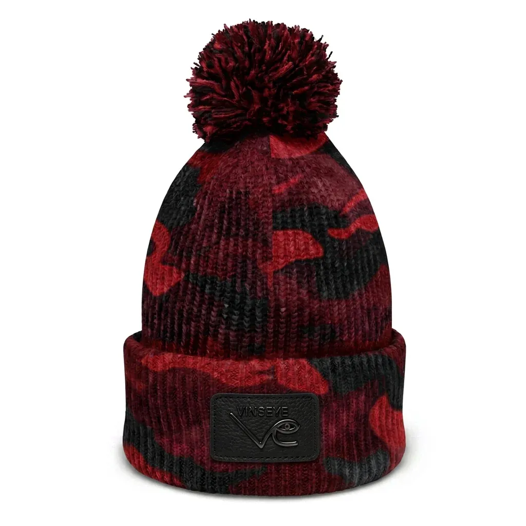 Bonnet à pompon en laine camo rouge Vinseye-influensse