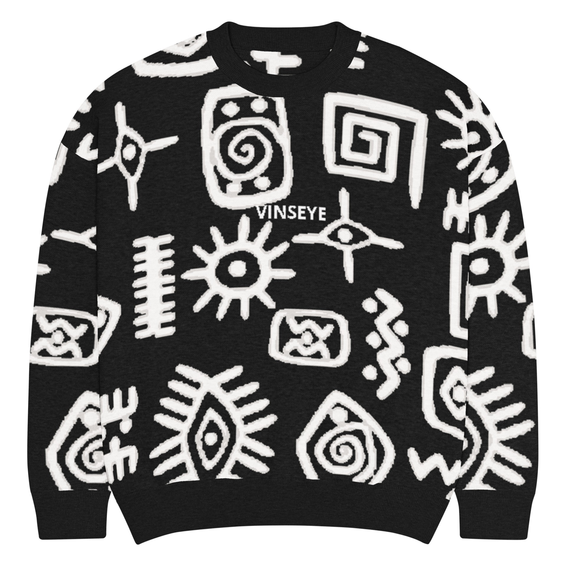 Pull tricot col rond Mélanine noir blanc Vinseye-influensse